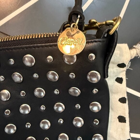Like New Clare V Studded Petite Moyen Messenger Bag in Black - Picture 7 of 9